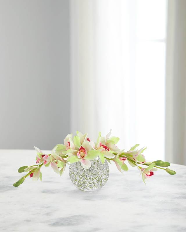 Cynbidium Blush 26" Faux Floral Arrangement in Glass Vase